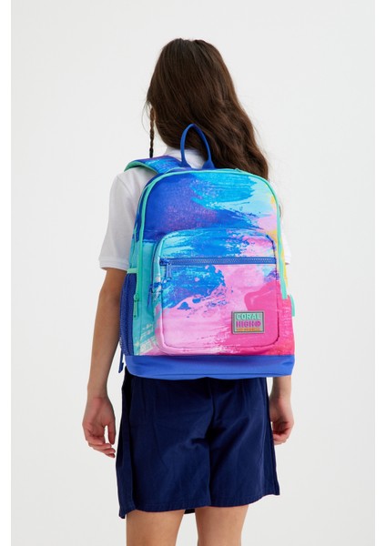 Kids Renkli Airbrush Desenli Desenli Dört Bölmeli Okul Sırt Çantası 23738
