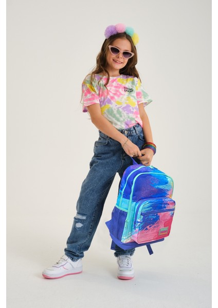 Kids Renkli Airbrush Desenli Desenli Dört Bölmeli Okul Sırt Çantası 23738