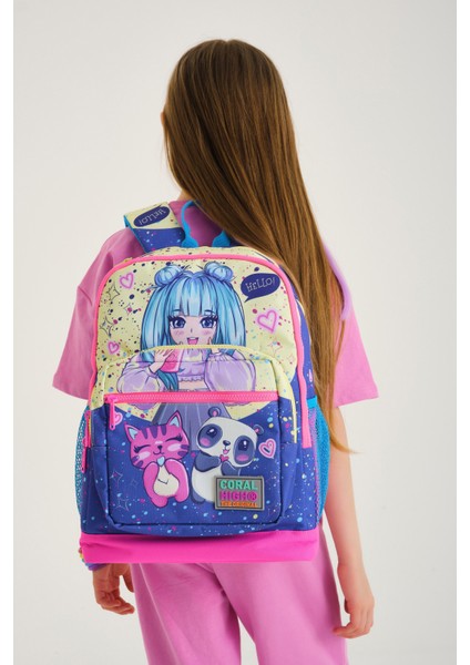Kids Mor Pembe Anime Kız Desenli Dört Bölmeli Okul Sırt Çantası 23735 fiyatları