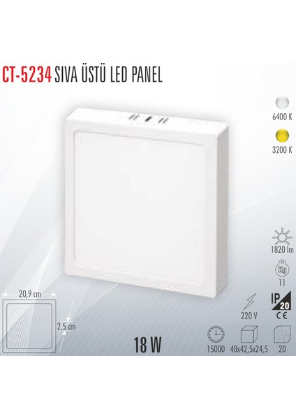 CT-5234 Sıva Üstü LED Panel 18W
