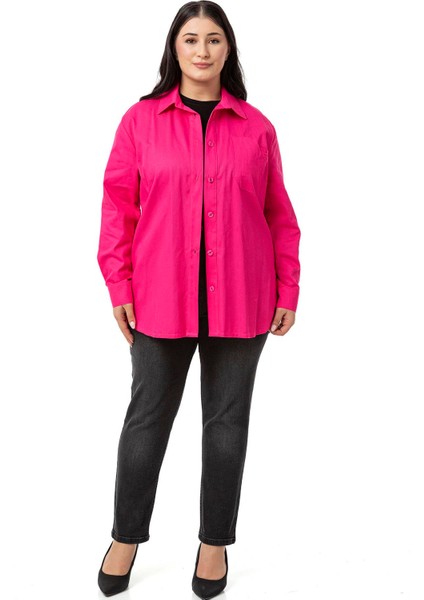 Büyük Beden Cep Detaylı Gabardin Fuşya Ceket Gömlek fiyatları