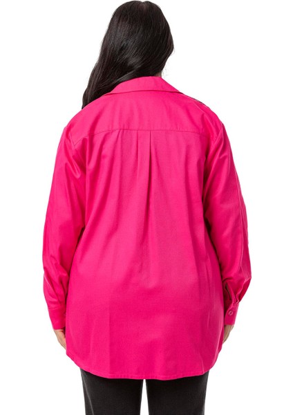 Büyük Beden Cep Detaylı Gabardin Fuşya Ceket Gömlek modelleri