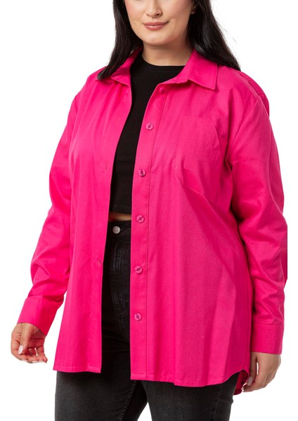 Büyük Beden Cep Detaylı Gabardin Fuşya Ceket Gömlek fırsatları