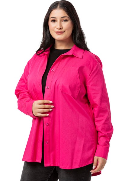Büyük Beden Cep Detaylı Gabardin Fuşya Ceket Gömlek indirimleri
