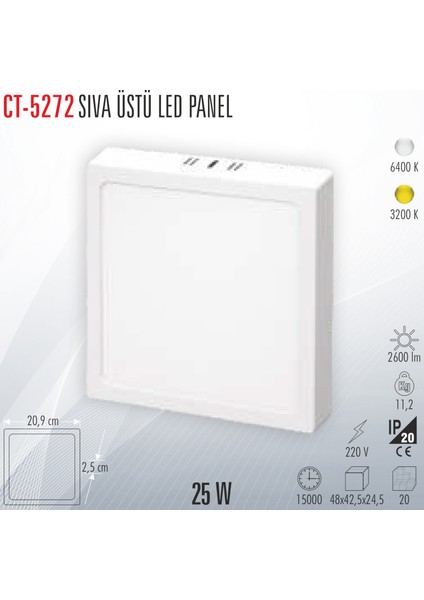 CT-5272 Sıva Üstü LED Panel 25W