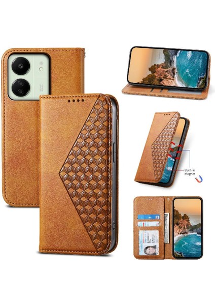 SZY Market Xiaomi Redmi 13C Için Flip Case Eşkenar Dörtgen Şekli Cüzdan El Kayışı Günlük Standı (Yurt Dışından)