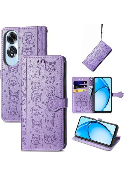 Oppo A60 4g Flip Kapak Için Flip Case Kısa Kayış Deri Kılıf Karikatür (Yurt Dışından)