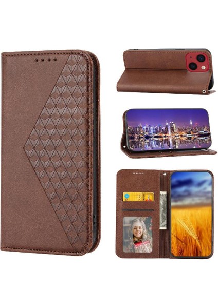 IPhone 14 Için Flip Case Pro Eşkenar Dörtgen Şekli Standı Günlük Kullanım Cüzdan El Kayışı (Yurt Dışından)