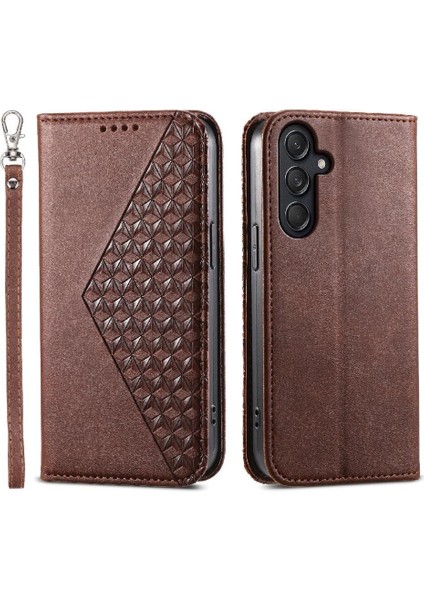 Samsung Galaxy M55 Günlük Kullanım Için Flip Case Standı Cüzdan El Kayışı Eşkenar Dörtgen (Yurt Dışından)
