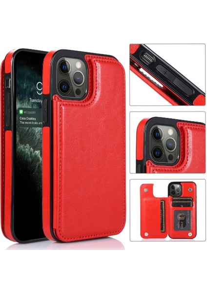 Kart Sahibi ile IPhone 13 Pro Max Pu Deri Kart Yuvaları Için Cüzdan Kılıf (Yurt Dışından)