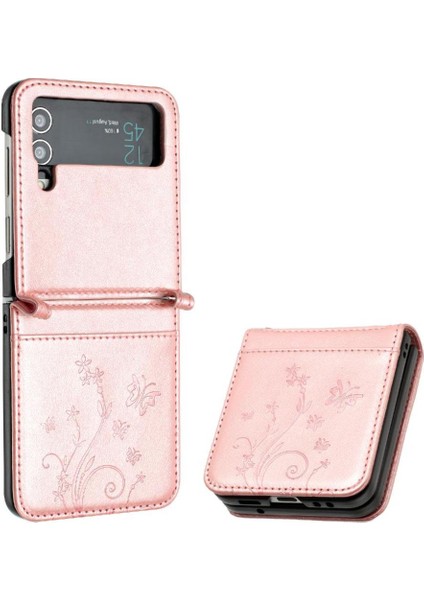 Samsung Galaxy Z Flip4 Için Filp Durumda Kart Tutucu Kickstand Bilek Kayışı Pu (Yurt Dışından)