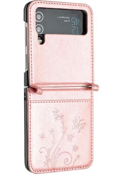 Samsung Galaxy Z Flip4 Için Filp Durumda Kart Tutucu Kickstand Bilek Kayışı Pu (Yurt Dışından)