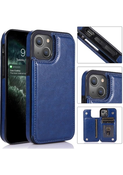 Kart Tutucu ile IPhone 13 Için Cüzdan Durumda Pu Deri Çift Manyetik (Yurt Dışından)