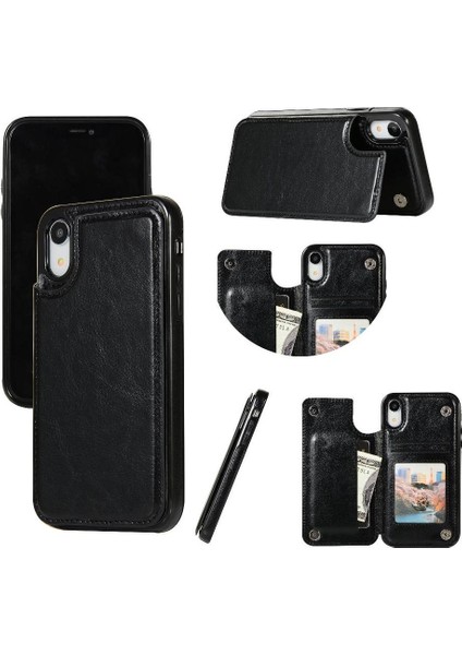 Kart Tutucu ile IPhone Xr Pu Deri Kickstand Kart Yuvaları Için Cüzdan Kılıf (Yurt Dışından)