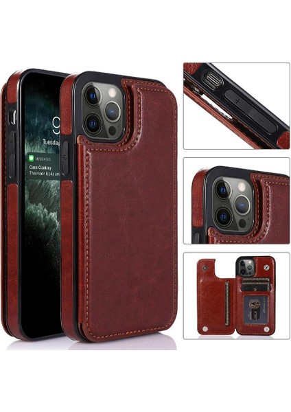 Cüzdan Kılıf IPhone 13 Pro Kart Yuvaları Pu Deri Kart Tutucu Toka ile (Yurt Dışından)