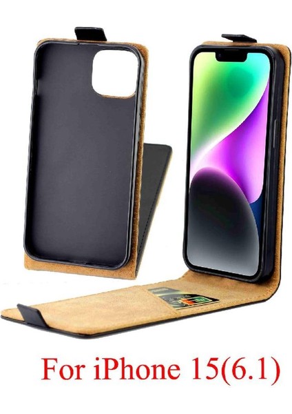 Dikey Flip Case IPhone 15 Kart Yuvası Tpu Deri Koruyucu Kapak (Yurt Dışından)