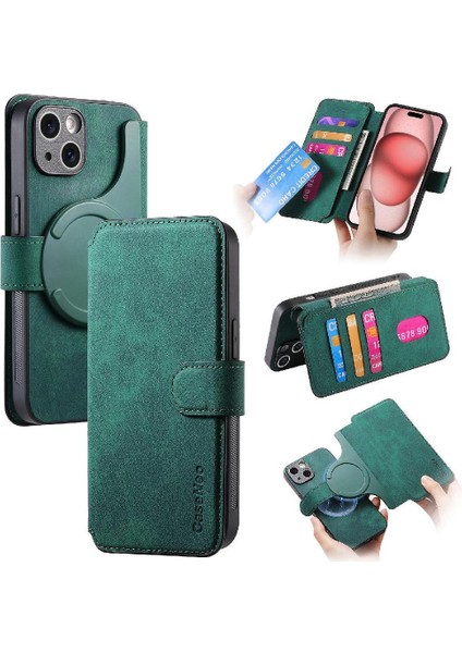 IPhone 15 Için Flip Case Cüzdan Retro Kart Standı Mıknatıs Koruyucu Malzeme (Yurt Dışından)