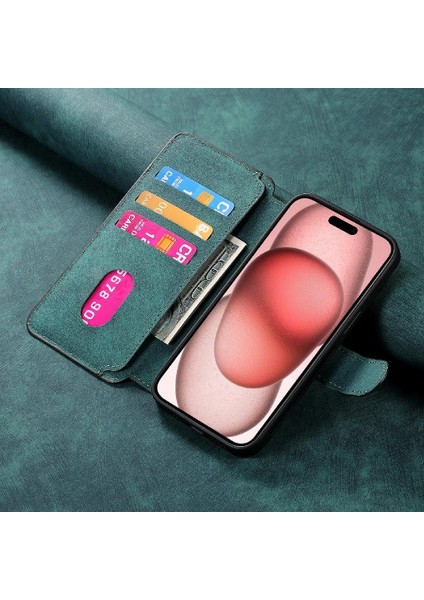 IPhone 15 Için Flip Case Cüzdan Retro Kart Standı Mıknatıs Koruyucu Malzeme (Yurt Dışından)