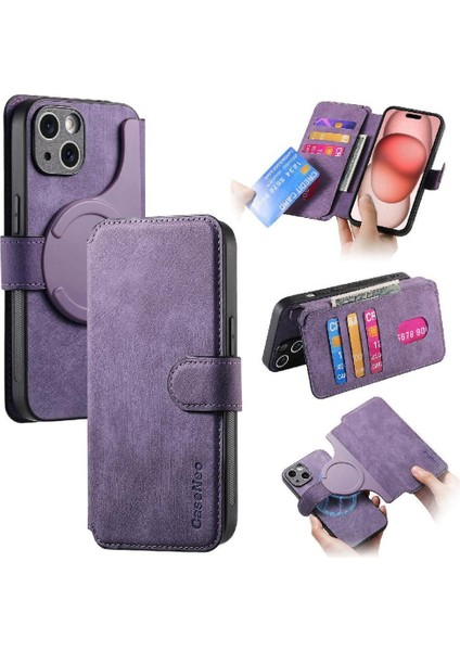 IPhone 15 Için Flip Case Cüzdan Retro Kart Standı Mıknatıs Koruyucu Malzeme (Yurt Dışından)