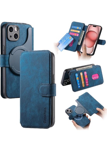IPhone 15 Için Flip Case Cüzdan Retro Kart Standı Mıknatıs Koruyucu Malzeme (Yurt Dışından)