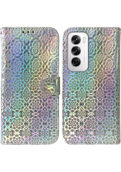 Oppo Oppo 12 5g Premium Pu Deri Glitter Renkli Standı Için Flip Case (Yurt Dışından)