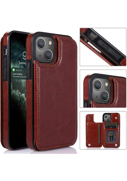 Kart Tutucu Kickstand Kart Yuvaları Pu ile IPhone 13 Mini Için Cüzdan Kılıf (Yurt Dışından)