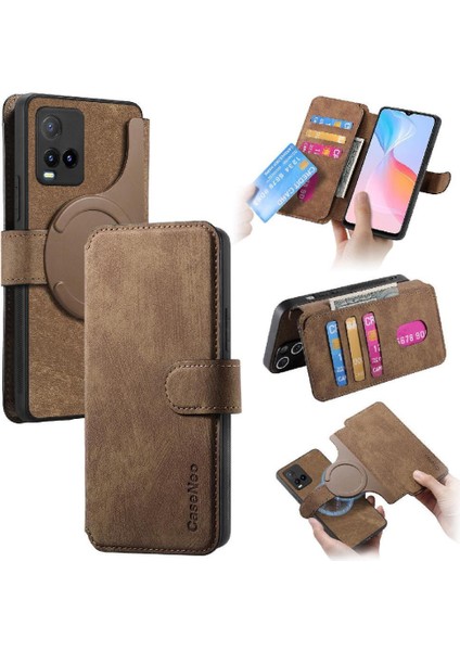 Vıvo Y21S Retro Kart Standı Cüzdan Mıknatıs Koruyucu Malzeme Için Flip Case (Yurt Dışından)
