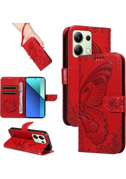 Xiaomi Redmi Not 13 Için Flip Case 4g Ayrılabilir El Kayışı Kabartmalı Yüksek (Yurt Dışından)