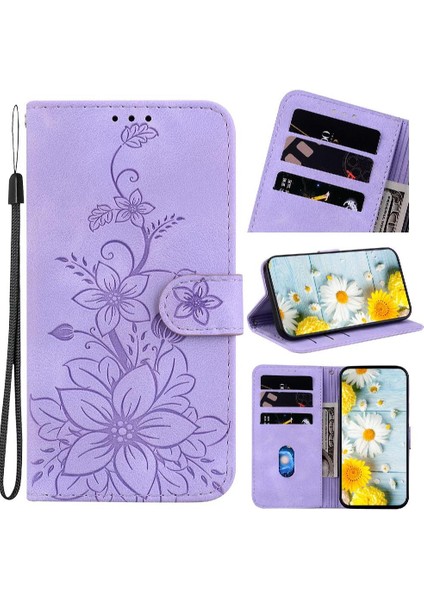 Oppo Oppo 12 5g Kabartmalı Zambak Manyetik Kart Tutucu Kickstand Için Flip Case (Yurt Dışından) modelleri