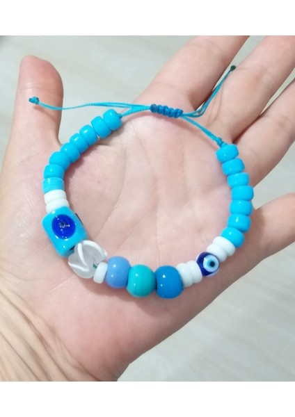 Bodrum Cam Nazar Boncuklu Beyaz Kedigözü Cam Boncuklu Bileklik