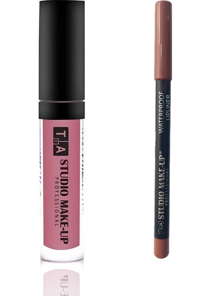 Fırçalı Mat Likit Ruj ve Dudak Kalemi Seti Lip Liner - Lip Gloss