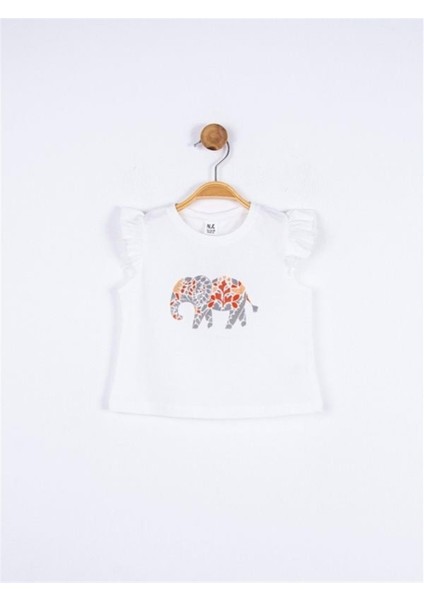 Kız Bebek Pamuklu Taşlı Fil Baskılı Tshirt