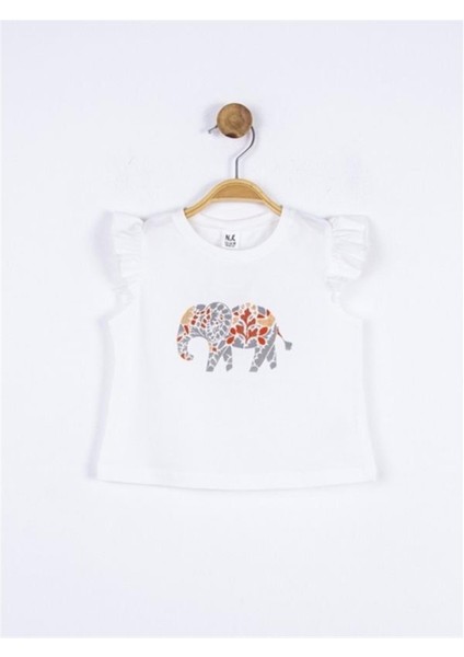 Kız Bebek Pamuklu Taşlı Fil Baskılı Tshirt