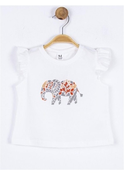 Kız Bebek Pamuklu Taşlı Fil Baskılı Tshirt