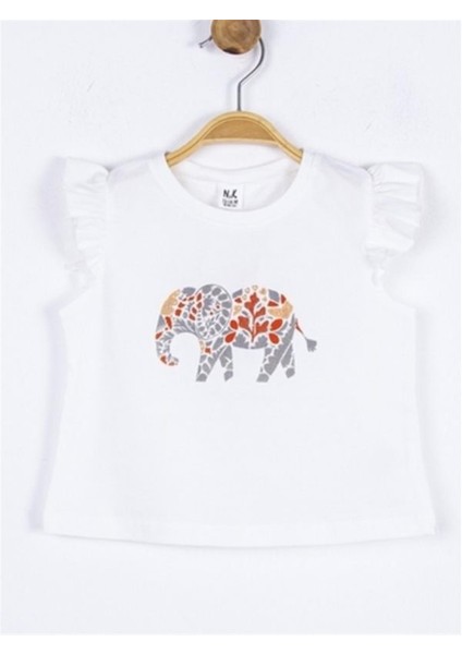 Kız Bebek Pamuklu Taşlı Fil Baskılı Tshirt