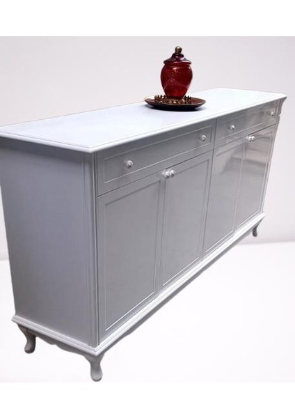 Konsol Klasik Model Tv Sehpa 90386 Ahşap Mdf Parlak Beyaz Boya El Yapım
