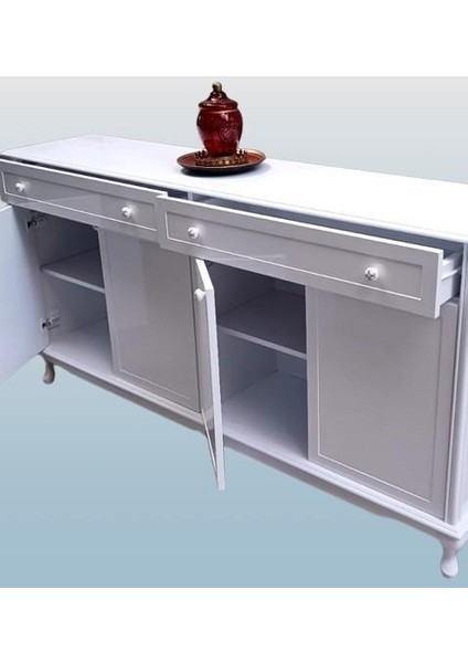 Konsol Klasik Model Tv Sehpa 90386 Ahşap Mdf Parlak Beyaz Boya El Yapım fırsatları