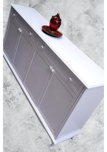 Konsol Klasik Model Tv Sehpa 90386 Ahşap Mdf Parlak Beyaz Boya El Yapım indirimleri