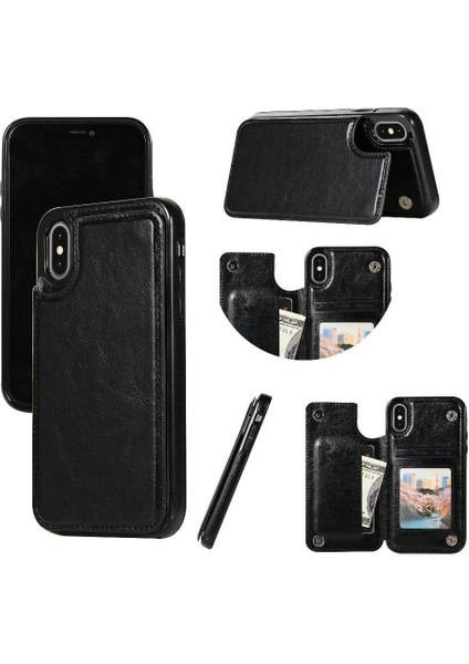 Kart Tutucu Kickstand Çift Manyetik ile IPhone Xs Max Için Cüzdan Kılıf (Yurt Dışından)