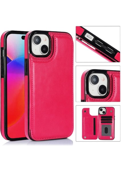 Kart Tutucu Çift Manyetik ile IPhone 15 Için Cüzdan Kılıf Pu Deri (Yurt Dışından)