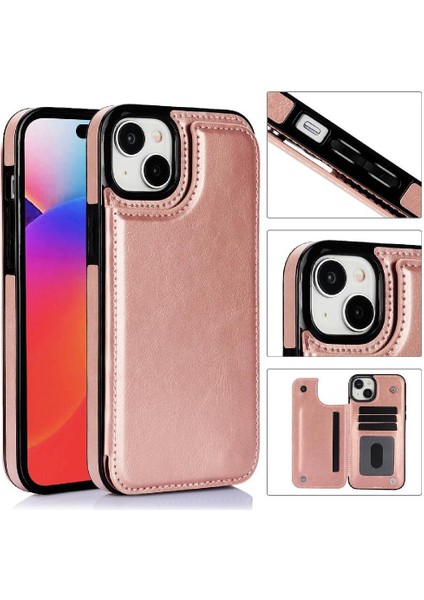 IPhone 15 Için Cüzdan Durumda Artı Kart Yuvaları Kickstand Çift Manyetik Toka (Yurt Dışından)