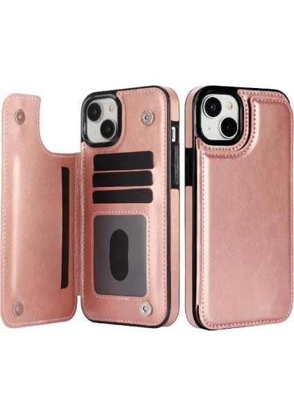 IPhone 15 Için Cüzdan Durumda Artı Kart Yuvaları Kickstand Çift Manyetik Toka (Yurt Dışından) indirimleri