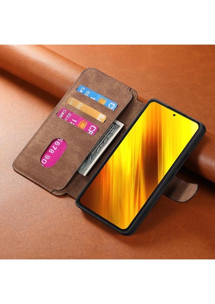 Xiaomi Poco X3 Nfc Retro Mıknatıs Koruyucu Malzeme Cüzdan Için Flip Case (Yurt Dışından)