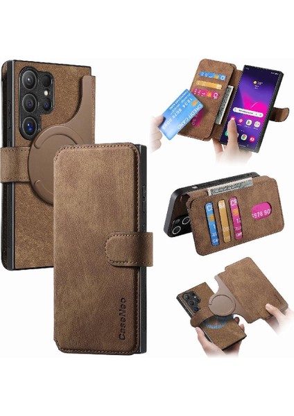 Samsung Galaxy S24 Ultra Cüzdan Mıknatıs Koruyucu Malzeme Için Flip Case (Yurt Dışından)