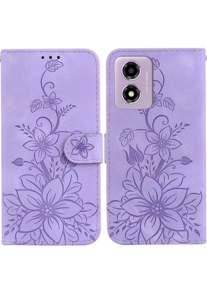 Motorola Moto G04S Kabartmalı Zambak Manyetik Kart Tutucu Cüzdan Için Flip Case (Yurt Dışından)