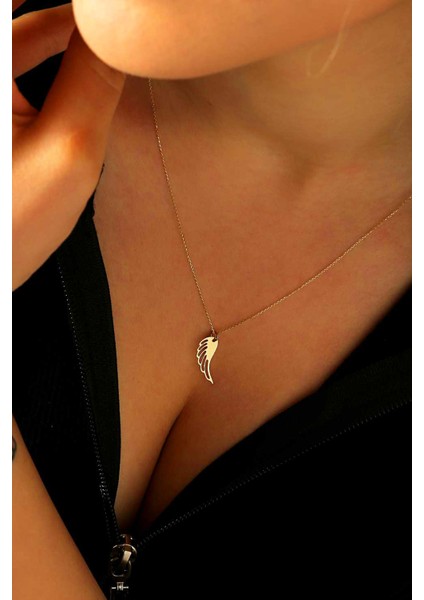 14 Ayar Altın Kolye Melek Figürlü Tasarım Kolye 45 cm Uzunluk