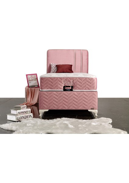 Pink Set (Baza+Yatak+Başlık) Tek Kişilik 120X200 cm