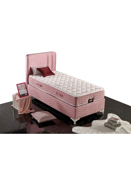 Pink Set (Baza+Yatak+Başlık) Tek Kişilik 120X200 cm