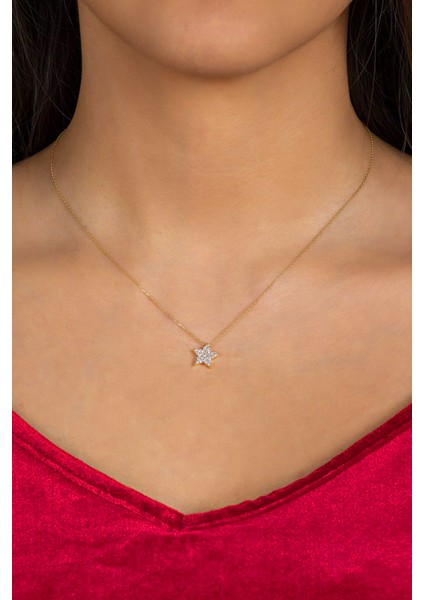 14 Ayar Altın Kolye Taşlı Yıldız Altın Kolye 45 cm Uzunluk