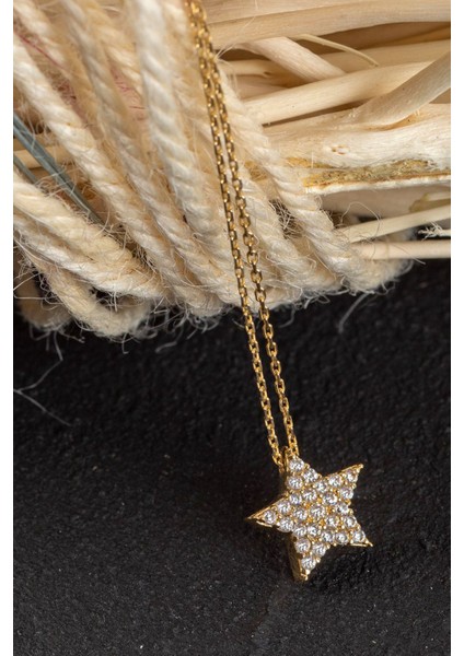 14 Ayar Altın Kolye Taşlı Yıldız Altın Kolye 45 cm Uzunluk modelleri